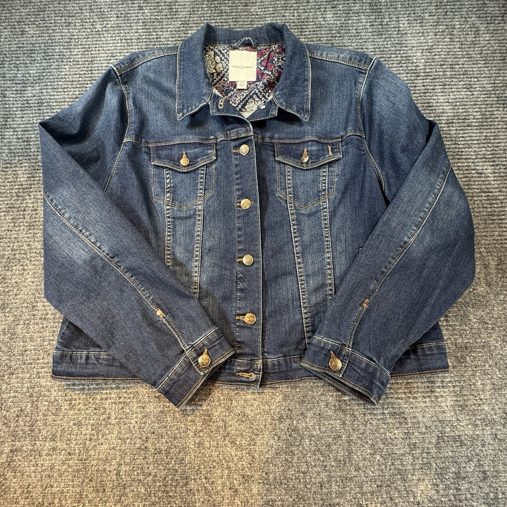 Vintage X America Denim Jacket Womens XXL Blue Button Front Lined Western‎